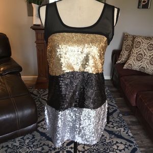 Black Mesh and Multi-Colored Sequined Tank Top